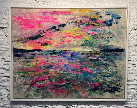 Trebah Sunrise, Trebah Garden, Trebah Garden Sunrise, Chloë Tinsley, Chloë Gallery UK, Chloë Gallery, Chloë Tinsley, Cornish Art, Cornish Artist, Chloe Art, Vibrant Art, Bold Art, portrait of light, golden time, colour, serenity, artwork