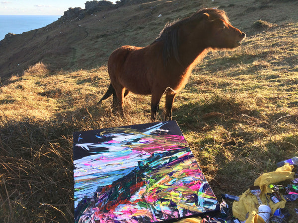 Herrick Gallery, artist Chloë Tinsley, Mayfair in March, Jo's Cervical Cancer Trust, Salcombe Pony Painting, grazing ponies, coastal scenes, art in landscape, chloe art, chloe gallery, chloe gallery uk, online art gallery, colourful art, en plein air, salcombe art, top collectors, pony painting, horse painting, conceptual fine art, en plein air, chloe tinsley, air sniff, love paintings, love ponies, love art, national trust scene, east soar car park, attenborough, grazing ponies, female painters,