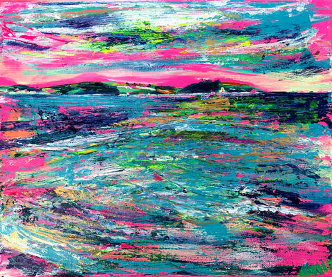 Roseland art, Landscape art by Chloe Tinsley, artwork, inspiring art, pink painting, en plein air, Cornish Art, Landscape Art, pink canvas, pink wall art, st anthonys lighthouse, falmouth bay, maenporth beach, online gallery, plein air cornwall, en plein air