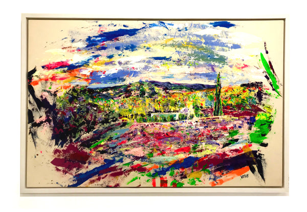 Italian Painting, Tuscan Painting, Monterchi Painting, Chloe Tinsley, Chloe Art, Chloe Gallery, Chloe Gallery UK, After Hockney, Vibrant Art, Emotional Art, Tobacco Fields, Olive Grove Painting, Pool Painting, Splash Painting, Love Art, History Painting, Composition, British Artists in Italy, Large Painting, Wall Art, Framed Painting, Interiors Piece, Statement Art, Large Canvas Painting, Italian Painting, Italian Decor, Tuscan Style, Tuscany Village, Tuscan Landscape Painting, Fertility Symbols,