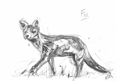 Fox art, wild art by artist Chloë Tinsley, fox print, small  fox print, fox ink, wild art, fox art, Fox present, rural fox, urban fox,