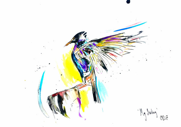 'My Starling' artwork by Chloë Tinsley, Inspiring Art Cornwall, Cornish Art, Drawings, Cards, Chloë Art